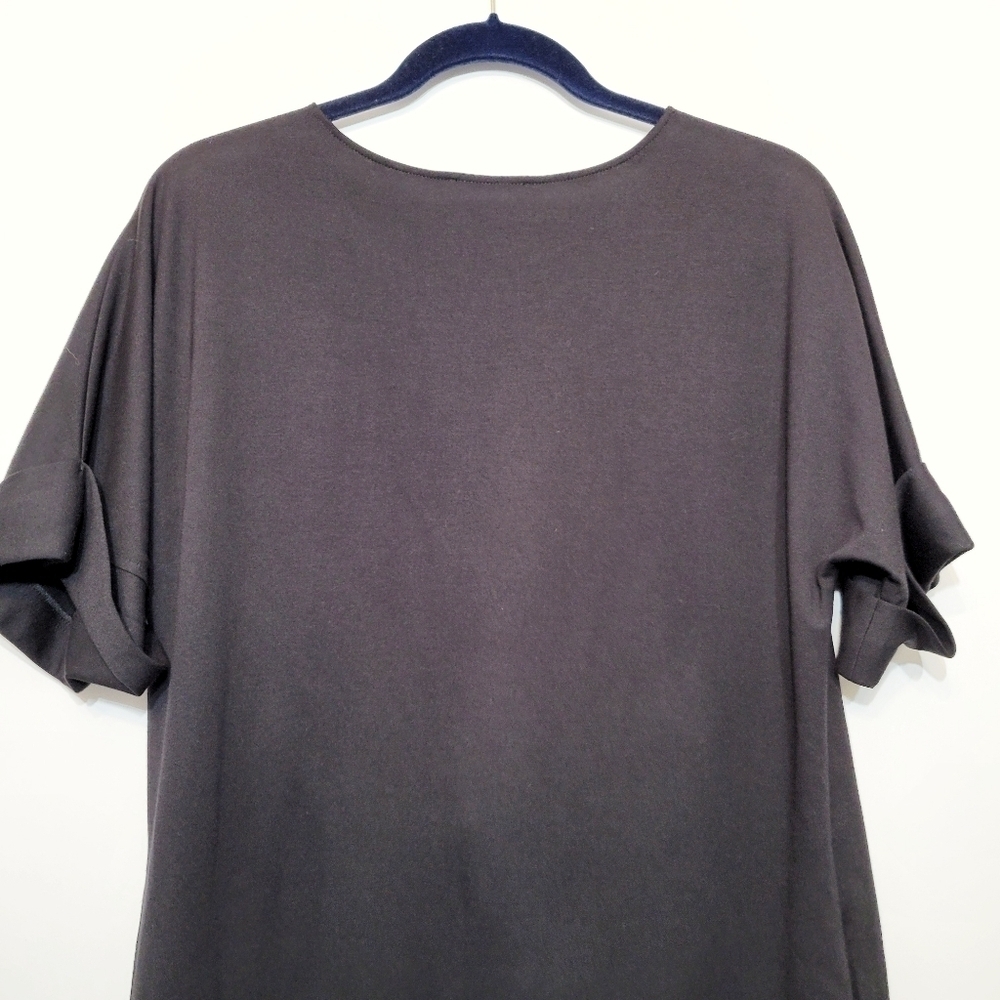 Natori Lightweight Black Ponte Floral Applique T-Shirt Dress Size Small - Picture 10 of 12